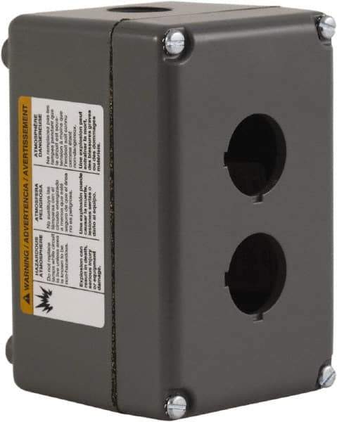 Schneider Electric - 2 Hole, 30mm Hole Diameter, Aluminum Pushbutton Switch Enclosure - 1, 3, 4, 6, 12, 13 NEMA Rated - Apex Tool & Supply