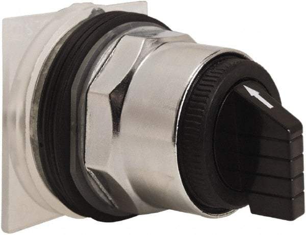 Schneider Electric - 30mm Mount Hole, 3 Position, Knob and Pushbutton Operated, Selector Switch Only - Black, Momentary (MO), without Contact Blocks, Weatherproof and Dust and Oil Resistant - Apex Tool & Supply