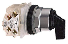 Schneider Electric - 1.18 Inch Mount Hole, 3 Position, Knob and Pushbutton Operated, Selector Switch - Black, Momentary (MO), 2NO/2NC, Weatherproof and Dust and Oil Resistant - Apex Tool & Supply