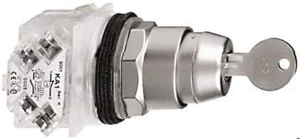 Schneider Electric - 30mm Mount Hole, 3 Position, Key Operated, Selector Switch Only - Momentary (MO), without Contact Blocks, Shock and Vibration Resistant - Apex Tool & Supply