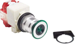 Schneider Electric - 30mm Mount Hole, Extended Straight, Pushbutton Switch with Contact Block - Green Pushbutton, Maintained (MA), Momentary (MO) - Apex Tool & Supply