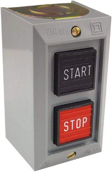 Schneider Electric - 2 Operator, Projecting Pushbutton Control Station - Start, Stop (Legend), Momentary Switch, NO/NC Contact, NEMA 1 - Apex Tool & Supply