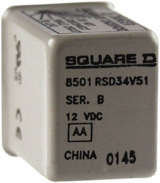 Square D - Electromechanical Plug-in General Purpose Relay - 5 Amp at 240 VAC, 4PDT, 12 VDC - Apex Tool & Supply