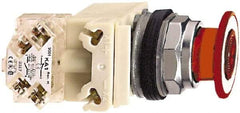 Schneider Electric - 30mm Mount Hole, Extended Straight, Pushbutton Switch with Contact Block - Red Pushbutton, Maintained (MA) - Apex Tool & Supply