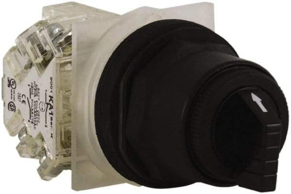 Schneider Electric - 30mm Mount Hole, 3 Position, Knob and Pushbutton Operated, Selector Switch - Black, Maintained (MA), Anticorrosive, Weatherproof, Dust and Oil Resistant - Apex Tool & Supply