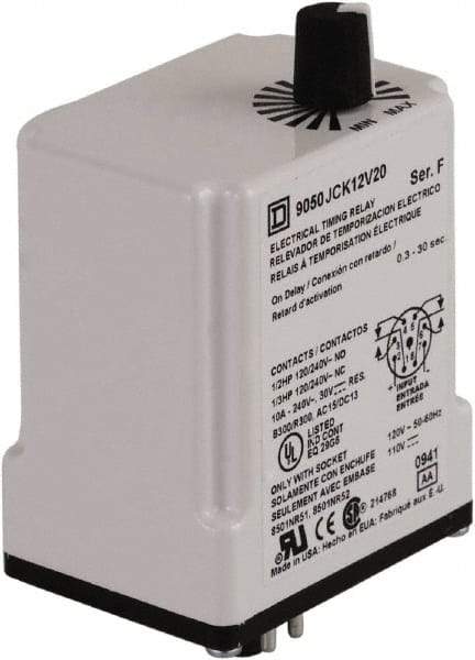 Square D - DPDT Time Delay Relay - 10 Contact Amp, 24 VAC/VDC - Apex Tool & Supply