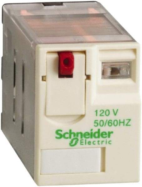 Schneider Electric - 3,750 VA Power Rating, Electromechanical Plug-in General Purpose Relay - 15 Amp at 250 VAC & 28 VDC, 2CO, 120 VAC - Apex Tool & Supply