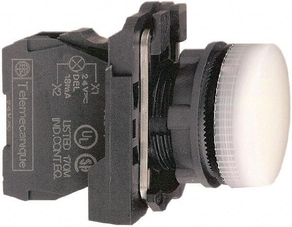 Schneider Electric - 230-240 VAC at 50/60 Hz White Lens LED Pilot Light - Round Lens, Screw Clamp Connector, 30mm Wide, Vibration Resistant, Water Resistant - Apex Tool & Supply