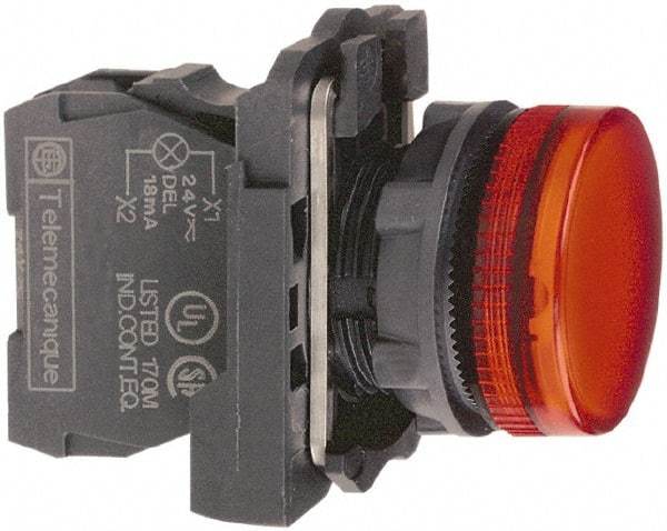 Schneider Electric - 250 V Red Lens LED Pilot Light - Round Lens, Screw Clamp Connector, 30mm Wide, Vibration Resistant, Water Resistant - Apex Tool & Supply
