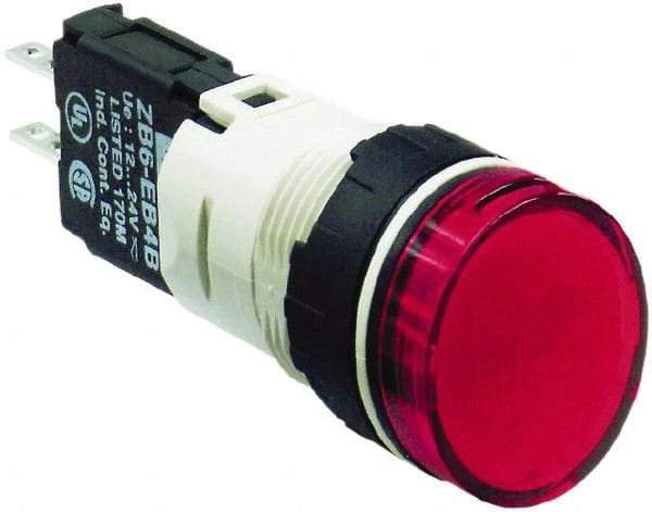 Schneider Electric - 12-24 VAC/VDC Red Lens LED Pilot Light - Round Lens, Quick Connect Connector, 18mm Wide, Vibration Resistant - Apex Tool & Supply