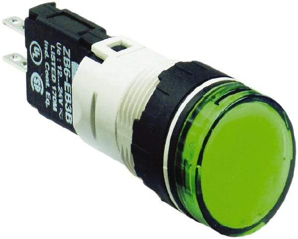 Schneider Electric - 12-24 VAC/VDC Green Lens LED Pilot Light - Round Lens, Quick Connect Connector, 18mm Wide, Vibration Resistant - Apex Tool & Supply