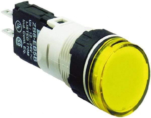 Schneider Electric - 12-24 VAC/VDC Yellow Lens LED Pilot Light - Round Lens, Quick Connect Connector, 18mm Wide, Vibration Resistant - Apex Tool & Supply