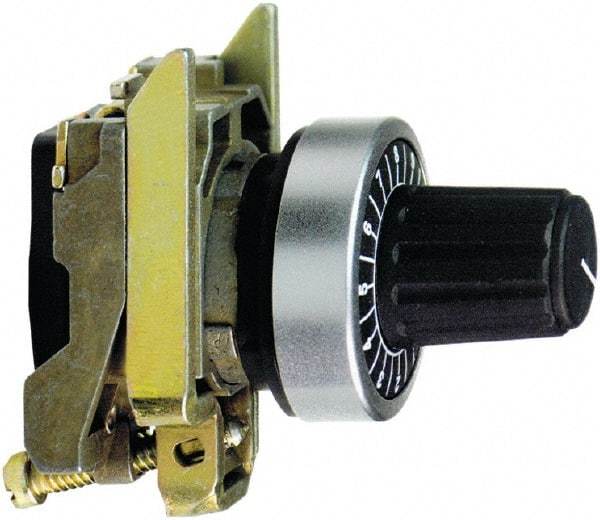 Schneider Electric - 22mm, White Markings, Selector Switch Head and Mounting Base - For Use with 6 mm Shaft Potentiometer - Apex Tool & Supply