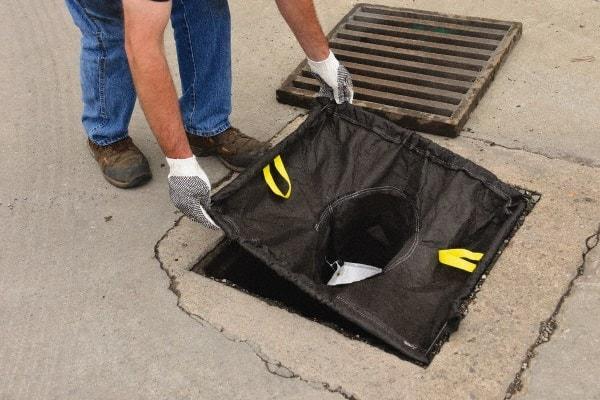Eagle - 16" Long x 20" Wide, Nonwoven Geo-Textile Barrier Absorbent - 16 x 20" to 28 x 36" Drain, Black, Use to Seal off Spills From the Environment, Oil/Sediment - Apex Tool & Supply