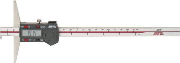 SPI - 0mm to 200mm ABS Plastic (Case) Electronic Depth Gage - 0.03mm Accuracy, 0.01mm Resolution, 4" Base Length - Apex Tool & Supply