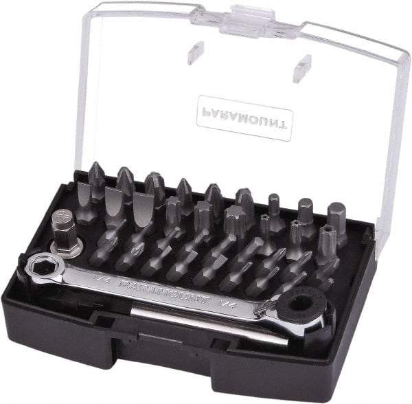 Paramount - 39 Piece, Screwdriver Bit Set - #000 to #3 Phillips, 0.7 to 5mm Hex, T4 to T40 & IP10 to IP27 Torx, #0 to #3 Pozidriv - Apex Tool & Supply