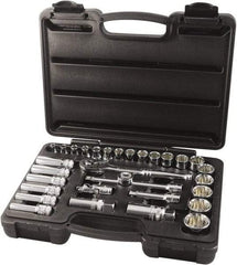 Paramount - 31 Piece 3/8" Drive Chrome Finish Socket Set - 12 Points, 1/4" to 1" Range, Inch Measurement Standard - Apex Tool & Supply