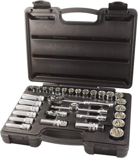 Paramount - 31 Piece 3/8" Drive Chrome Finish Socket Set - 12 Points, 6mm to 24mm Range, Metric Measurement Standard - Apex Tool & Supply