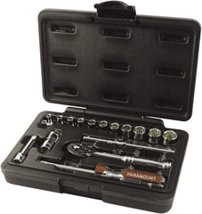 Paramount - 17 Piece 1/4" Drive Chrome Finish Socket Set - 12 Points, 4mm to 14mm Range, Metric Measurement Standard - Apex Tool & Supply