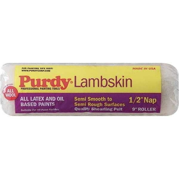 Purdy - 1/2" Nap, 9" Wide Paint Roller Cover - Semi-Smooth to Semi-Rough Texture, 100% Lambswool - Apex Tool & Supply