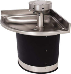 Acorn Engineering - Corner, Infrared Sensor, Wall Outlet Drain, 37" Diam, 3 Person Capacity, Stainless Steel & Vinylclad Galvanized Steel, Wash Fountain - 0.5 GPM - Apex Tool & Supply