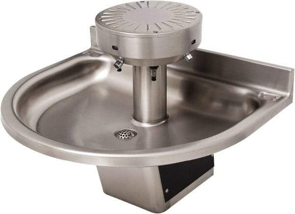 Acorn Engineering - Semi-Circular, Infrared Sensor, Wall Outlet Drain, 38" Diam, 3 Person Capacity, Stainless Steel, Wash Fountain - 0.5 GPM - Apex Tool & Supply