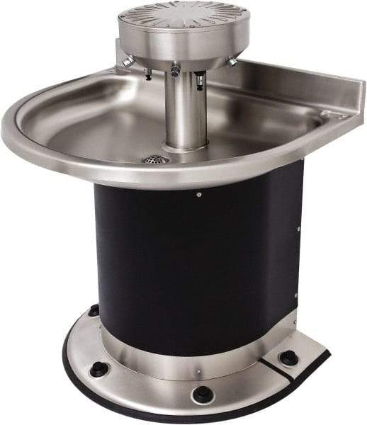 Acorn Engineering - Semi-Circular, Foot-Controlled, Wall Outlet Drain, 38" Diam, 4 Person Capacity, Stainless Steel & Vinylclad Galvanized Steel, Wash Fountain - 0.5 GPM - Apex Tool & Supply