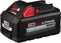 Milwaukee Tool - 18 Volt Lithium-Ion Power Tool Battery - 6 Ahr Capacity, 1 hr Charge Time, Series M18 RED - Apex Tool & Supply