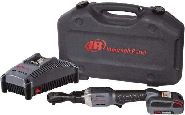 Ingersoll-Rand - 3/8" Drive 20 Volt Angled Cordless Impact Wrench & Ratchet - 225 RPM, 54 Ft/Lb Torque, 1 Lithium-Ion Battery Included - Apex Tool & Supply