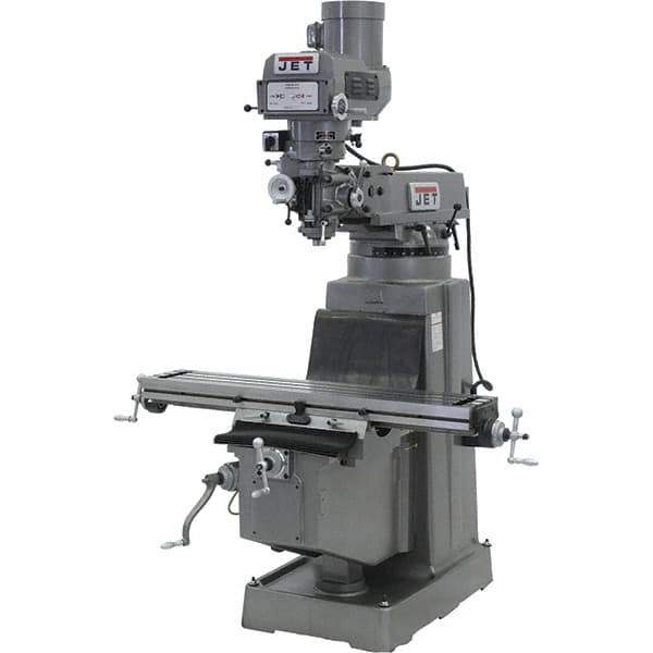 Jet - 10" Table Width x 50" Table Length, Variable Speed Pulley Control, 3 Phase Knee Milling Machine - R8 Spindle Taper, 3 hp - Apex Tool & Supply