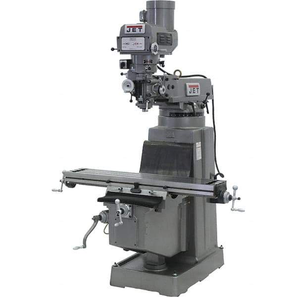 Jet - 10" Table Width x 50" Table Length, Variable Speed Pulley Control, 3 Phase Knee Milling Machine - R8 Spindle Taper, 3 hp - Apex Tool & Supply