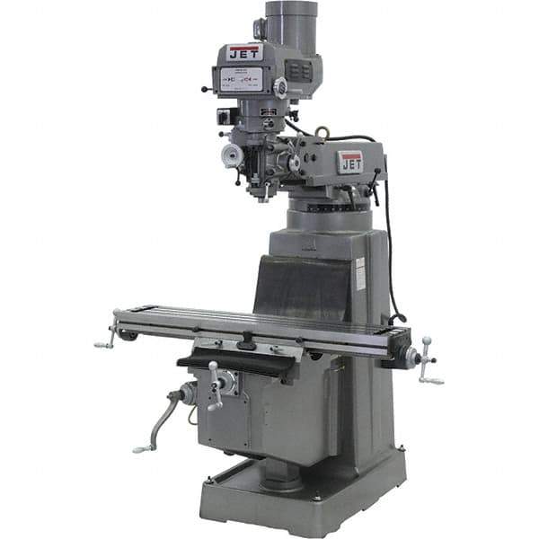 Jet - 10" Table Width x 50" Table Length, Variable Speed Pulley Control, 3 Phase Knee Milling Machine - R8 Spindle Taper, 3 hp - Apex Tool & Supply