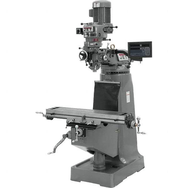 Jet - 9" Table Width x 42" Table Length, Variable Speed Pulley Control, 1 Phase Knee Milling Machine - R8 Spindle Taper, 2 hp - Apex Tool & Supply