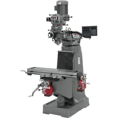 Jet - 9" Table Width x 42" Table Length, Variable Speed Pulley Control, 3 Phase Knee Milling Machine - R8 Spindle Taper, 2 hp - Apex Tool & Supply