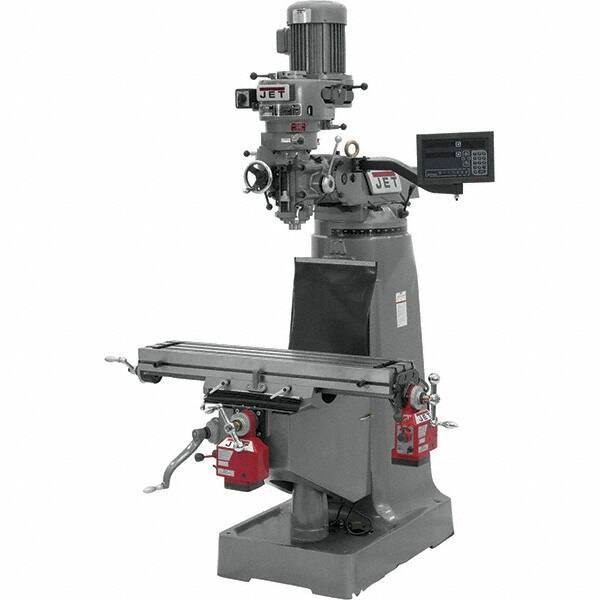 Jet - 9" Table Width x 42" Table Length, Variable Speed Pulley Control, 3 Phase Knee Milling Machine - R8 Spindle Taper, 2 hp - Apex Tool & Supply