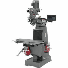 Jet - 9" Table Width x 42" Table Length, Variable Speed Pulley Control, 3 Phase Knee Milling Machine - R8 Spindle Taper, 2 hp - Apex Tool & Supply