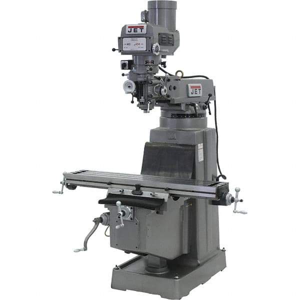 Jet - 10" Table Width x 50" Table Length, Variable Speed Pulley Control, 3 Phase Knee Milling Machine - R8 Spindle Taper, 3 hp - Apex Tool & Supply