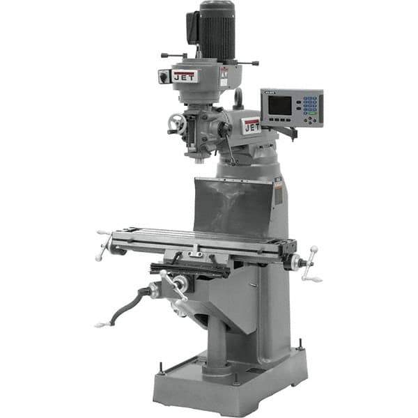 Jet - 7-7/8" Table Width x 35-3/4" Table Length, Variable Speed Pulley Control, 3 Phase Knee Milling Machine - R8 Spindle Taper, 1-1/2 hp - Apex Tool & Supply