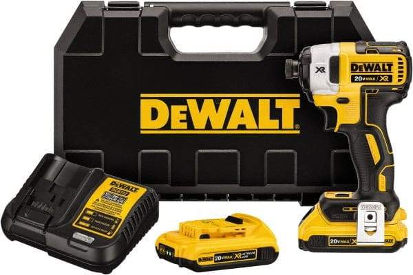DeWALT - 20 Volt, 1/4" Drive, 20, 125, 152 Ft/Lb Torque, Cordless Impact Driver - 1000, 2800, 3250 RPM, 2 Lithium-Ion Batteries Included - Apex Tool & Supply