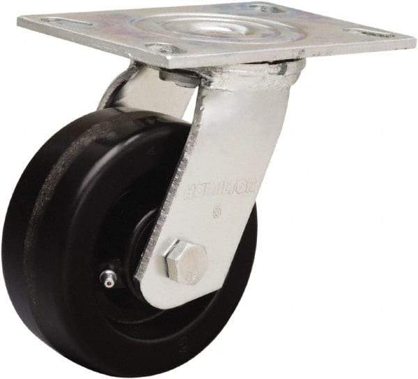 Hamilton - 5" Diam x 2" Wide x 6-1/2" OAH Top Plate Mount Swivel Caster - Phenolic, 900 Lb Capacity, Straight Roller Bearing, 4-1/2 x 6-1/4" Plate - Apex Tool & Supply