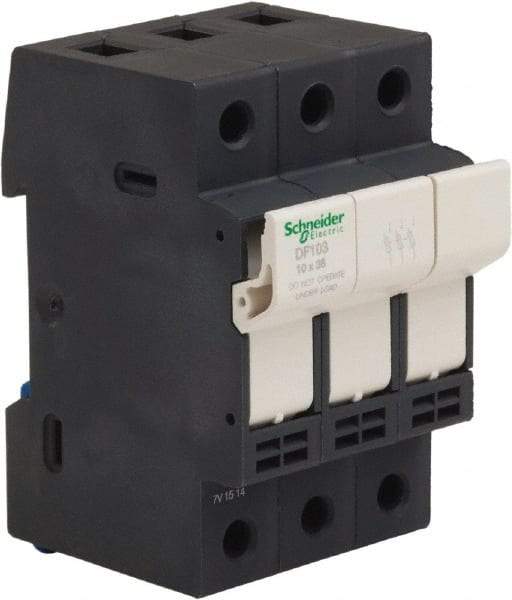 Schneider Electric - 3 Pole, 600 Volt, 32 Amp, DIN Rail Mount Fuse Holder - Compatible with 38mm Long x 52mm Wide and 10mm Diameter Fuse - Apex Tool & Supply