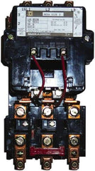 Square D - 220 Coil VAC at 50 Hz, 240 Coil VAC at 60 Hz, 90 Amp, NEMA Size 3, Nonreversible Open Enclosure NEMA Motor Starter - 3 Phase hp: 25 at 200 VAC, 30 at 230 VAC, 50 at 460 VAC, 50 at 575 VAC - Apex Tool & Supply