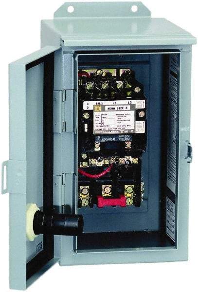 Square D - 208 Coil VAC at 60 Hz, 90 Amp, NEMA Size 3, Nonreversible Enclosed Enclosure NEMA Motor Starter - 3 Phase hp: 25 at 200 VAC, 30 at 230 VAC, 50 at 460 VAC, 50 at 575 VAC, 12 Enclosure Rating - Apex Tool & Supply