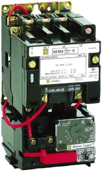 Square D - 208 Coil VAC at 60 Hz, 18 Amp, Nonreversible Open Enclosure NEMA Motor Starter - 3 Phase hp: 3 at 200 VAC, 3 at 230 VAC, 5 at 460 VAC, 5 at 575 VAC - Apex Tool & Supply