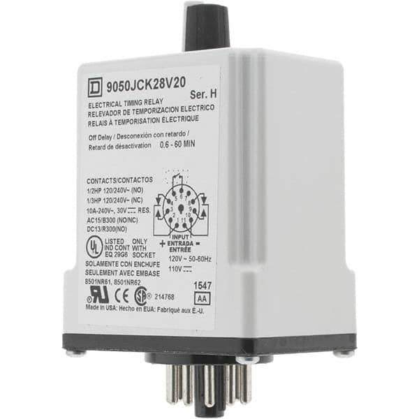 Square D - 0.66 min Delay, DPDT Time Delay Relay - 10 Contact Amp, 110 VDC & 120 VAC - Apex Tool & Supply