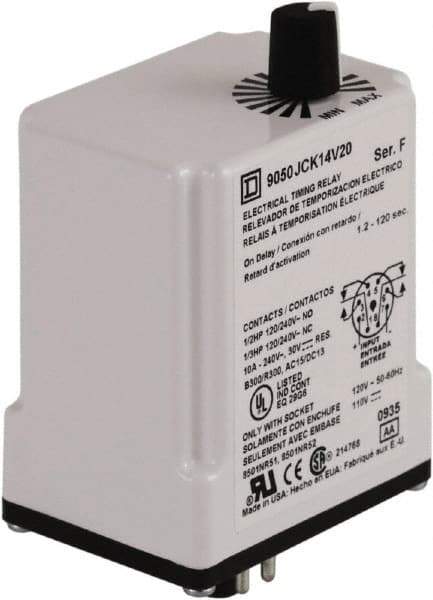 Square D - DPDT Time Delay Relay - 10 Contact Amp, 110 VDC & 120 VAC - Apex Tool & Supply