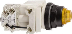 Schneider Electric - 110 VAC at 50/60 Hz via Transformer, 120 VAC at 50/60 Hz via Transformer Amber Lens Press-to-Test Indicating Light - Round Lens, Screw Clamp Connector, Corrosion Resistant, Dust Resistant, Oil Resistant - Apex Tool & Supply