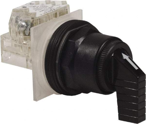 Schneider Electric - 1.18 Inch Mount Hole, 3 Position, Knob and Pushbutton Operated, Selector Switch - Black, Momentary (MO), Anticorrosive, Weatherproof, Dust and Oil Resistant - Apex Tool & Supply