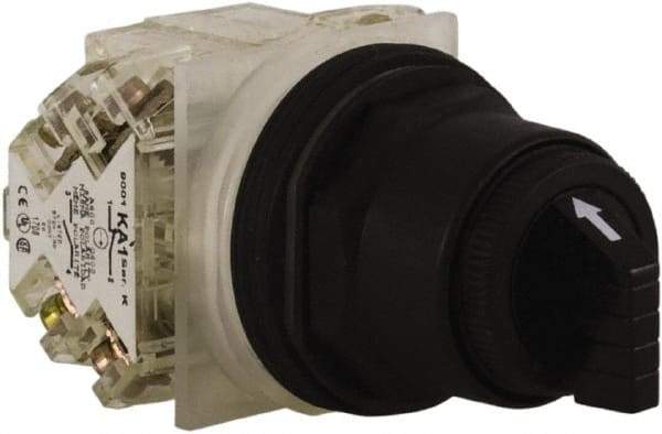 Schneider Electric - 1.18 Inch Mount Hole, 3 Position, Knob and Pushbutton Operated, Selector Switch - Black, Maintained (MA), Anticorrosive, Weatherproof, Dust and Oil Resistant - Apex Tool & Supply