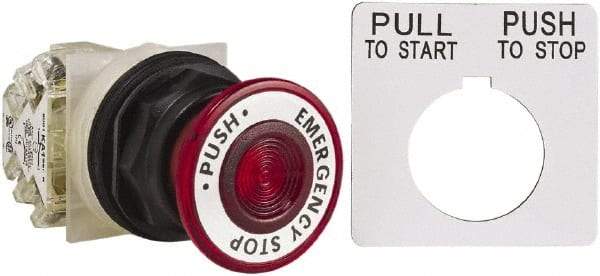 Schneider Electric - 30mm Mount Hole, Extended Straight, Pushbutton Switch with Contact Block - Red Pushbutton, Maintained (MA) - Apex Tool & Supply